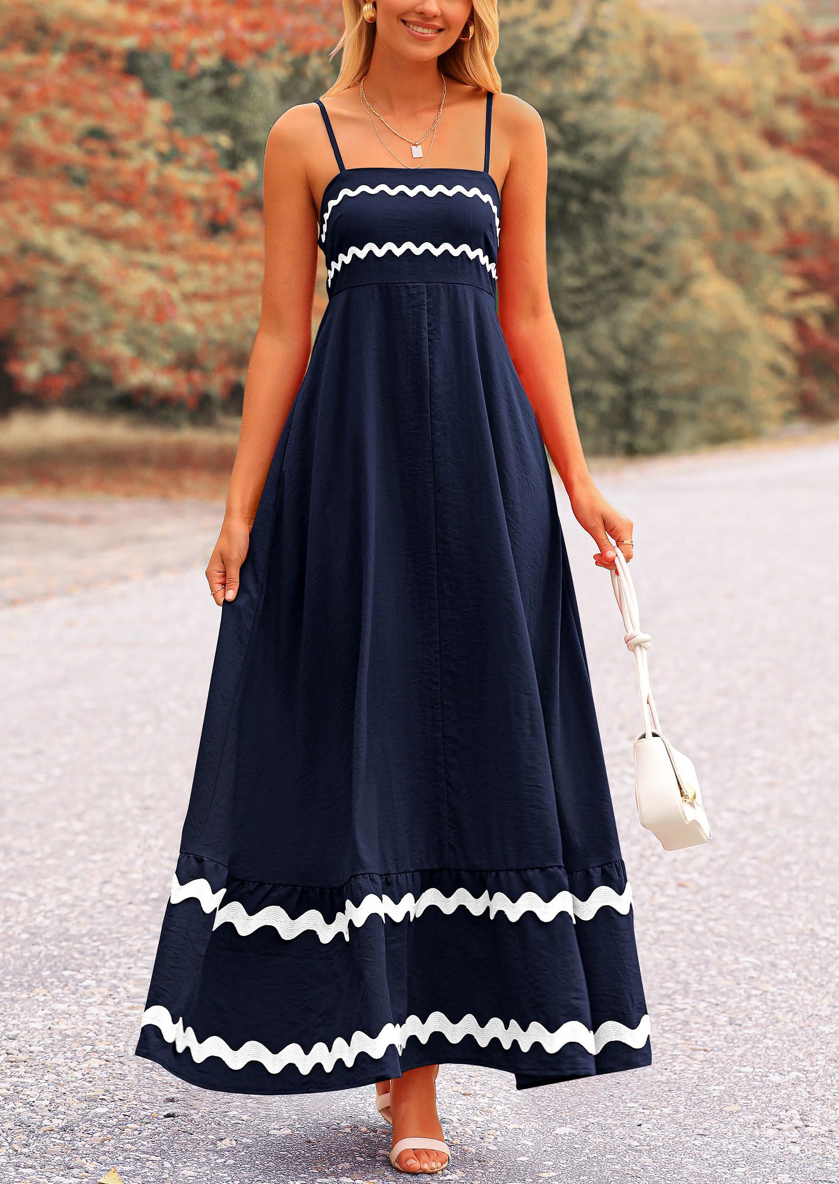 PRETTYGARDEN Women's Summer Flowy Maxi Dress Casual Sleeveless Spaghetti Strap Ruffle Beach Long Dresses