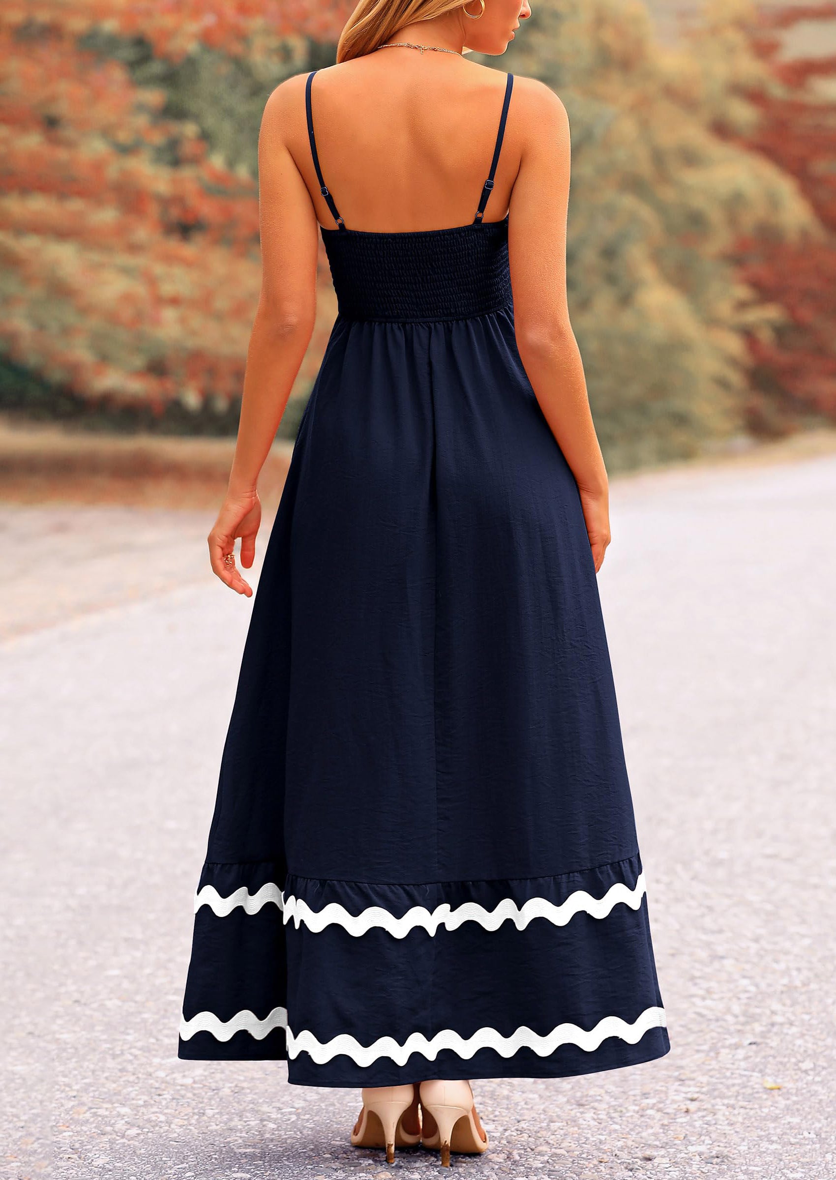 PRETTYGARDEN Women's Summer Flowy Maxi Dress Casual Sleeveless Spaghetti Strap Ruffle Beach Long Dresses