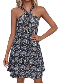 PRETTYGARDEN Womens 2026 Summer Halter Mini Dress Sleeveless Boho Floral Short Sundress Casual Flowy Beach Dresses PRETTYGARDEN