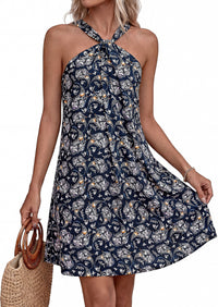 PRETTYGARDEN Womens 2026 Summer Halter Mini Dress Sleeveless Boho Floral Short Sundress Casual Flowy Beach Dresses PRETTYGARDEN