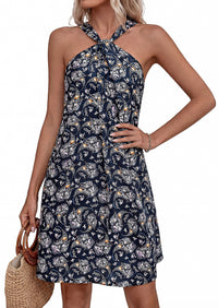 PRETTYGARDEN Womens 2026 Summer Halter Mini Dress Sleeveless Boho Floral Short Sundress Casual Flowy Beach Dresses PRETTYGARDEN