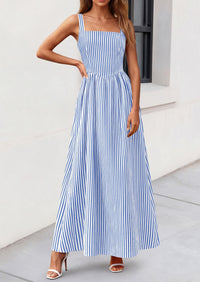 PRETTYGARDEN Women's Maxi Striped Dress Summer Sleeveless Square Neck Smocked A Line Long Flowy Spring Vacation Sundress PRETTYGARDEN