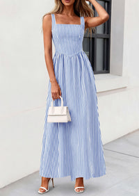 PRETTYGARDEN Women's Maxi Striped Dress Summer Sleeveless Square Neck Smocked A Line Long Flowy Spring Vacation Sundress PRETTYGARDEN