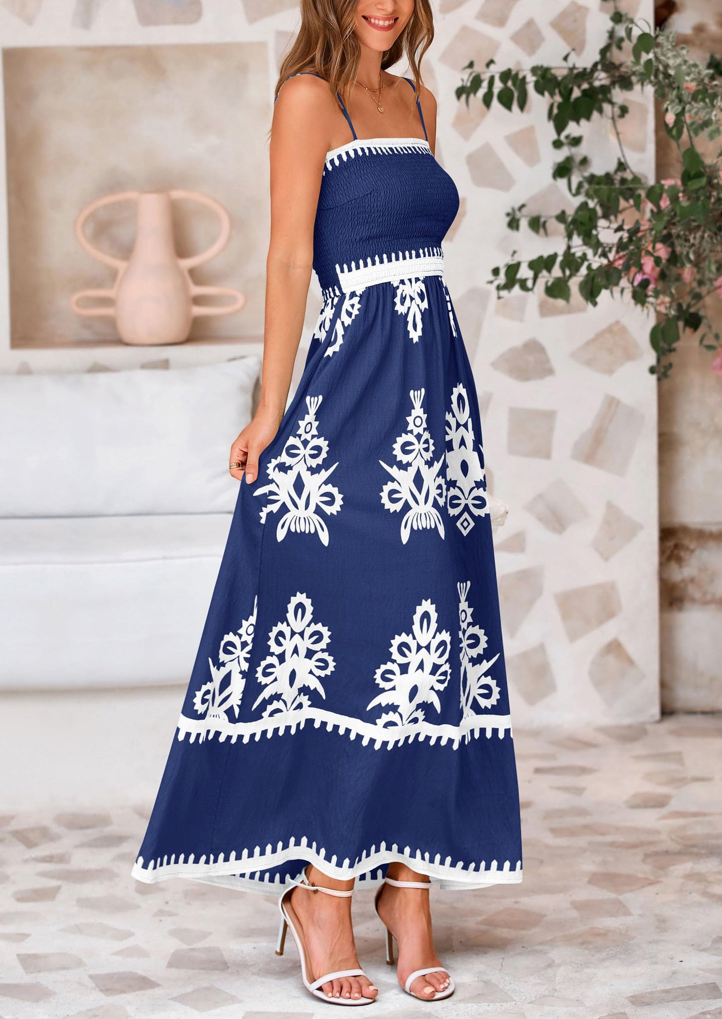 Summer Dress for Women 2025 Floral Sundress Spaghetti Strap Flowy Beach Vacation Boho Maxi Dresses