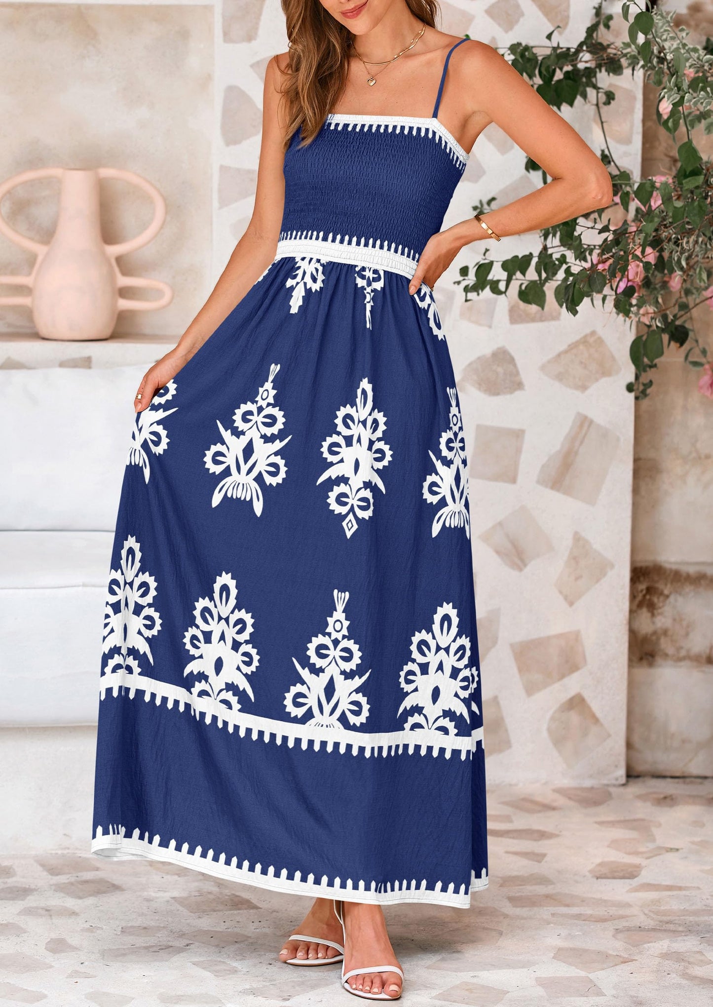 Summer Dress for Women 2025 Floral Sundress Spaghetti Strap Flowy Beach Vacation Boho Maxi Dresses