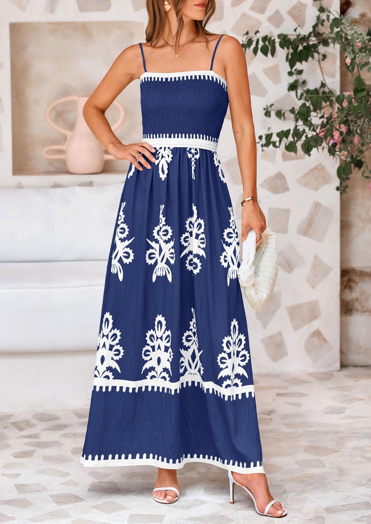 Summer Dress for Women 2025 Floral Sundress Spaghetti Strap Flowy Beach Vacation Boho Maxi Dresses