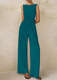 PRETTYGARDEN One Piece Jumpsuits for Women Dressy Casual Sleeveless Crewneck Wide Leg Rompers Jumpers Vacation Summer Outfits