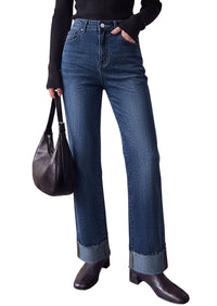 PRETTYGARDEN Women's Baggy Denim Jeans Wide Leg Pants | Stretchy High Waisted, Straight Leg Pockets, Cuffed Raw Hem Boyfriend, Trendy Bottoms, Fall Fashion Clothes, Casual Outfits