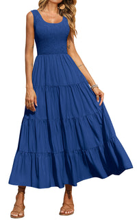 PRETTYGARDEN Women's 2026 Casual Loose Plain Maxi Sundress Smocked Tank Dress Sleeveless Summer Beach Tiered Long Dresses
