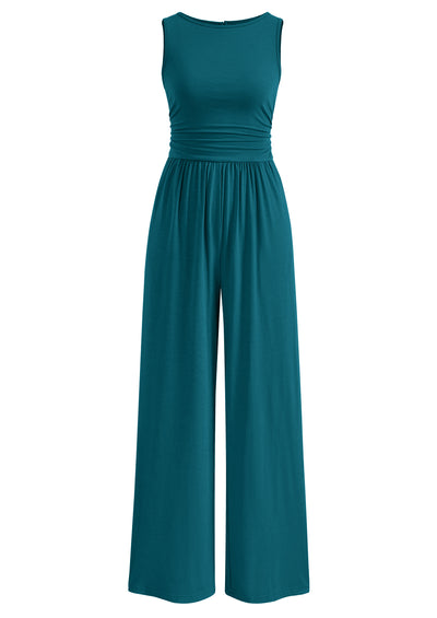PRETTYGARDEN One Piece Jumpsuits for Women Dressy Casual Sleeveless Crewneck Wide Leg Rompers Jumpers Vacation Summer Outfits