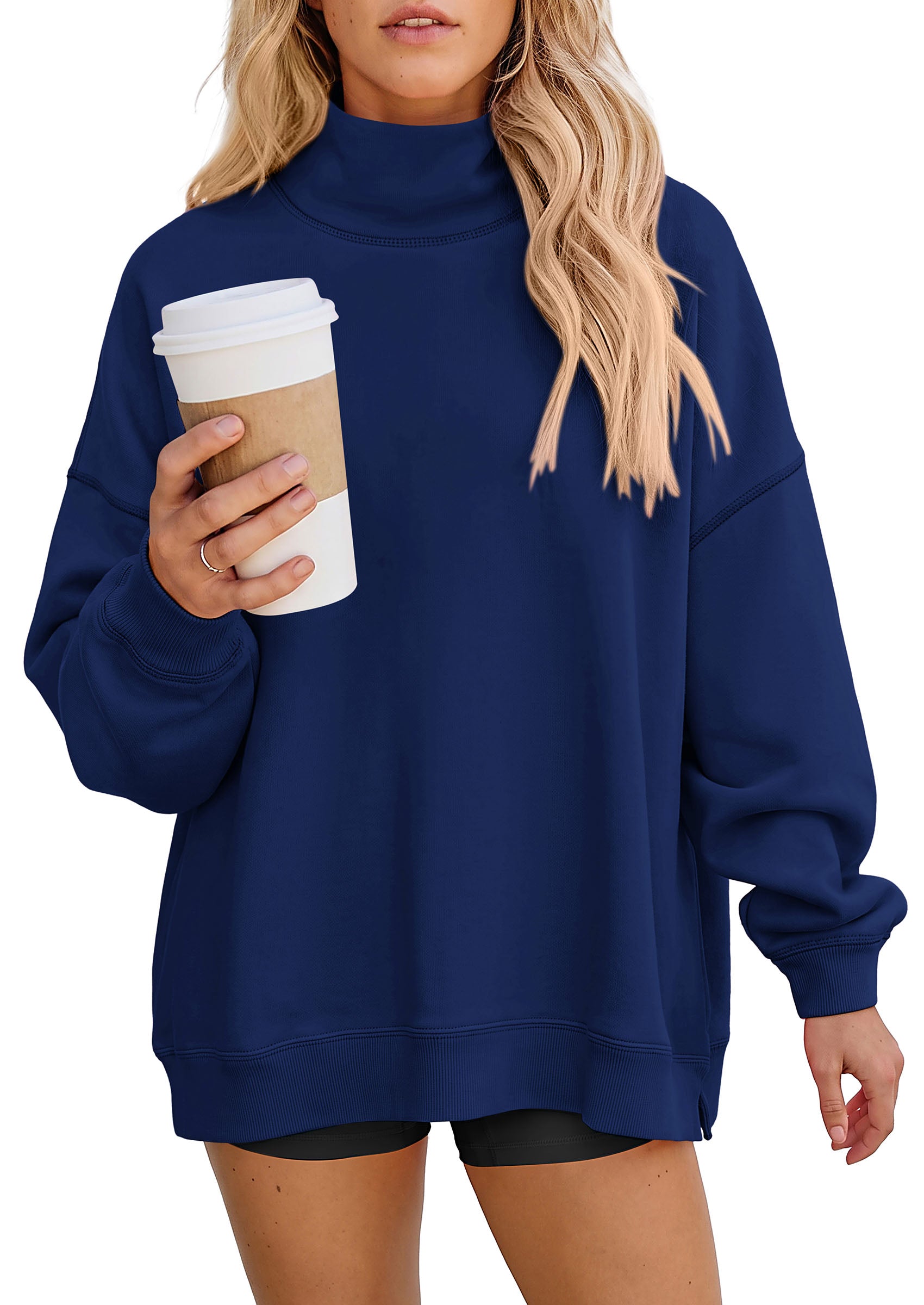 PRETTYGARDEN Womens Mock Neck Sweatshirt Oversized Pullover | Loose Fit,Side Pockets,Long Sleeve Drop Shoulder Tops,Casual Lounge Work Travel Airport Outfits,Fall Fashion Winter Clothes