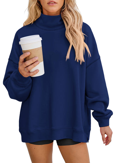 PRETTYGARDEN Womens Mock Neck Sweatshirt Oversized Pullover | Loose Fit,Side Pockets,Long Sleeve Drop Shoulder Tops,Casual Lounge Work Travel Airport Outfits,Fall Fashion Winter Clothes