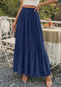PRETTYGARDEN Pleated Long Skirts for Women Summer Vacation Outfits 2026 Spring Elastic Waisted Flowy Chiffon A-Line Midi Skirt PRETTYGARDEN