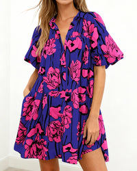 PRETTYGARDEN Womens Summer Dresses 2026 Casual Puff Sleeve Button Down Mini Shirt Dress Boho Floral Babydoll Sun Dress PRETTYGARDEN