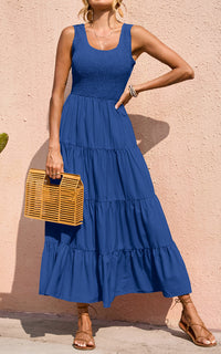 PRETTYGARDEN Women's 2026 Casual Loose Plain Maxi Sundress Smocked Tank Dress Sleeveless Summer Beach Tiered Long Dresses