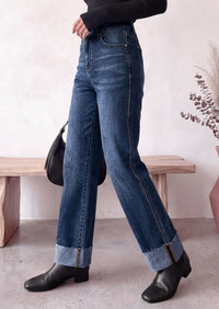 PRETTYGARDEN Women's Baggy Denim Jeans Wide Leg Pants | Stretchy High Waisted, Straight Leg Pockets, Cuffed Raw Hem Boyfriend, Trendy Bottoms, Fall Fashion Clothes, Casual Outfits