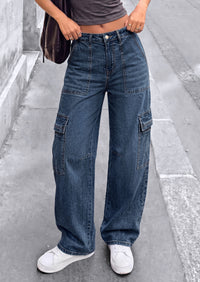 PRETTYGARDEN Barrel Pants Women Wide Leg Baggy Denim Jeans  Relaxed Fit,Utility Pockets,Loose Streetwear,Boyfriend Style,Y2K Outfits,Fashion Cargo Pants,Fall Clothes