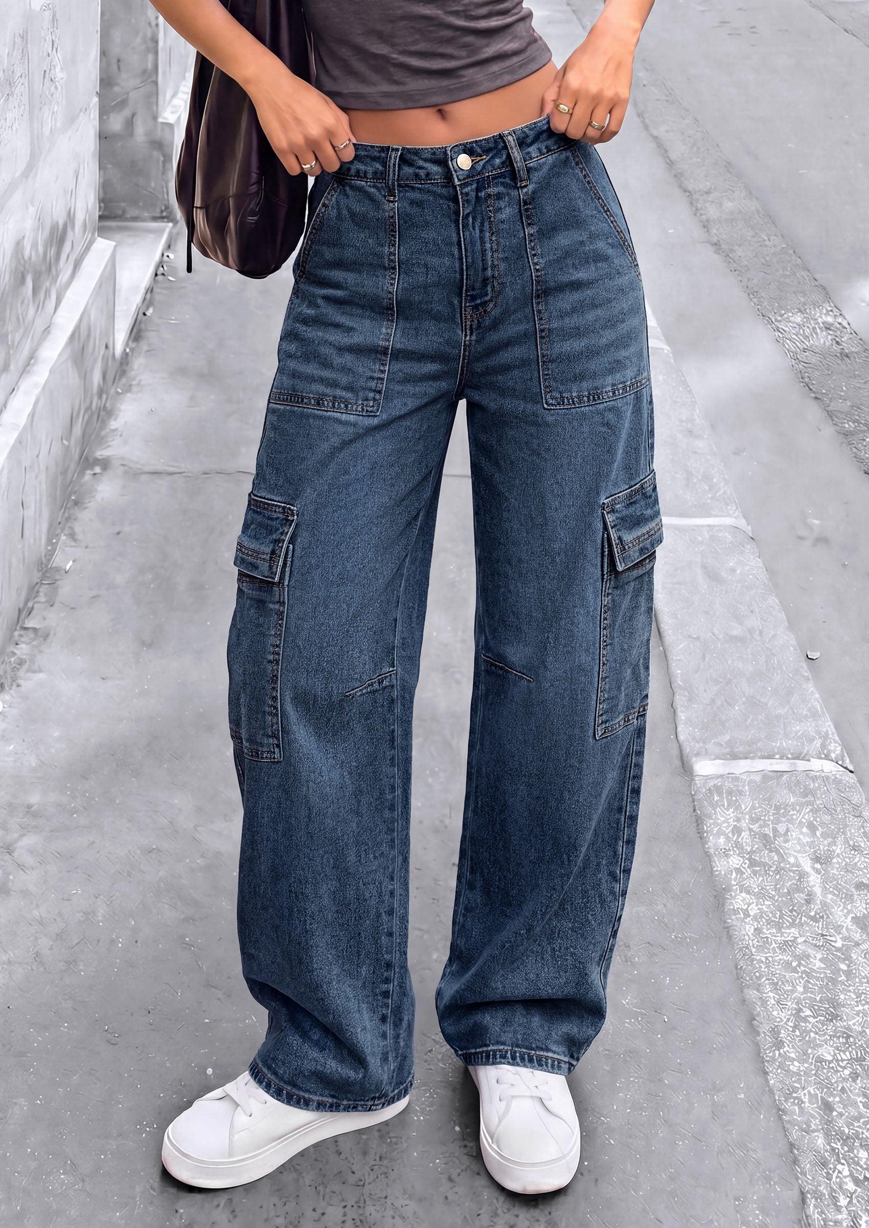PRETTYGARDEN Barrel Pants Women Wide Leg Baggy Denim Jeans  Relaxed Fit,Utility Pockets,Loose Streetwear,Boyfriend Style,Y2K Outfits,Fashion Cargo Pants,Fall Clothes