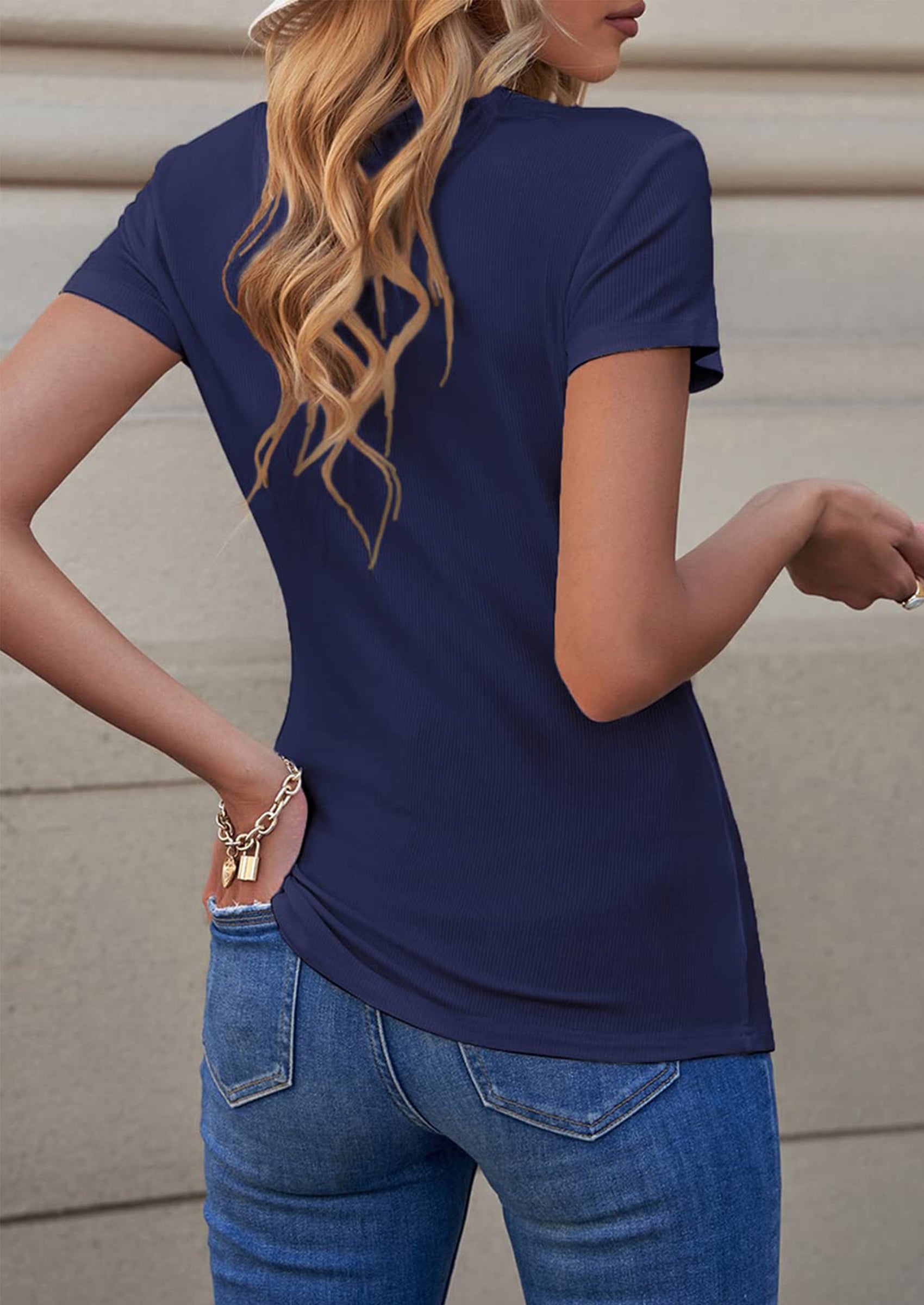 PRETTYGARDEN Women's Summer Casual Henley T-Shirts Short Sleeve V Neck Button Up Ribbed Knit Slim Fit Basic Tops