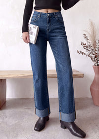 PRETTYGARDEN Women's Baggy Denim Jeans Wide Leg Pants | Stretchy High Waisted, Straight Leg Pockets, Cuffed Raw Hem Boyfriend, Trendy Bottoms, Fall Fashion Clothes, Casual Outfits