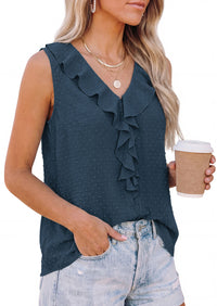 PRETTYGARDEN Womens Tank Tops 2026 Summer Dressy Casual Blouses Sleeveless Ruffle V Neck Swiss Dot Button Down Work Shirts PRETTYGARDEN