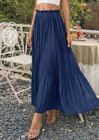 PRETTYGARDEN Pleated Long Skirts for Women Summer Vacation Outfits 2026 Spring Elastic Waisted Flowy Chiffon A-Line Midi Skirt PRETTYGARDEN
