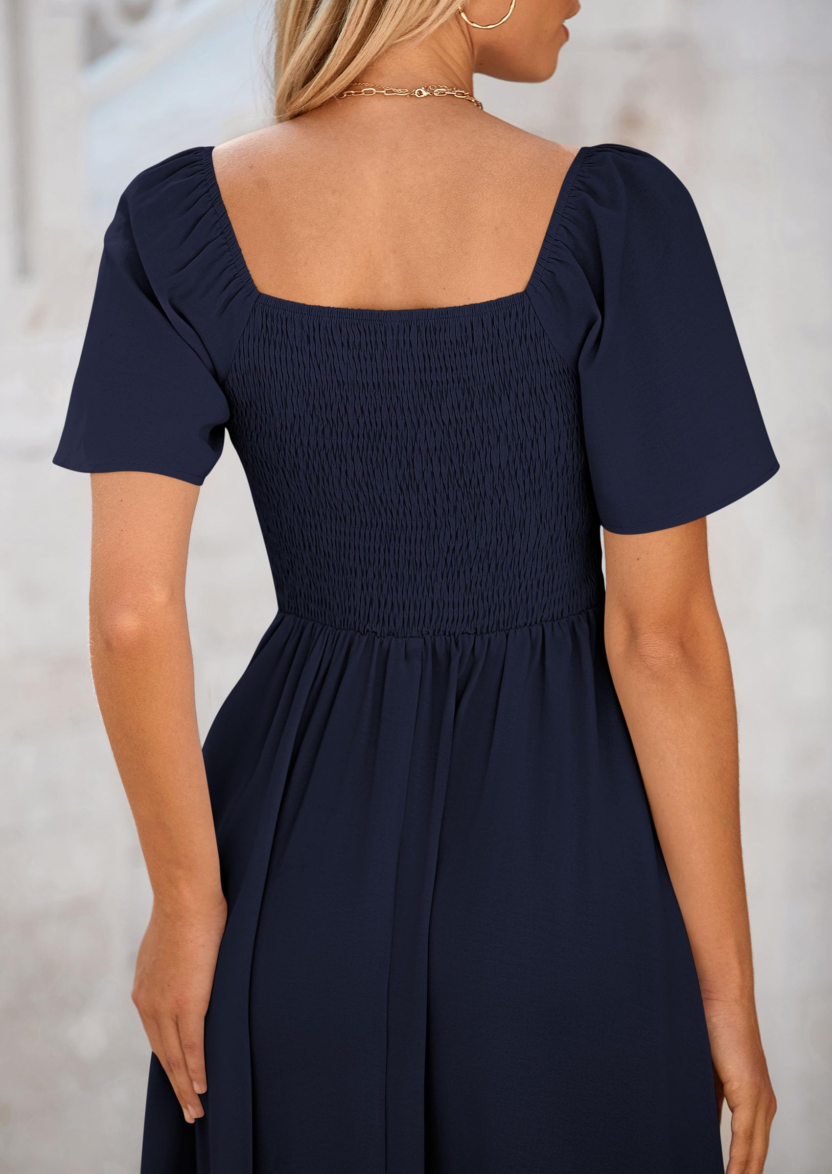 PRETTYGARDEN Summer Dress for Women Casual Short Sleeve Bow Tie V Neck Ruffle Midi Flowy Dresses