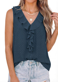 PRETTYGARDEN Womens Tank Tops 2026 Summer Dressy Casual Blouses Sleeveless Ruffle V Neck Swiss Dot Button Down Work Shirts PRETTYGARDEN