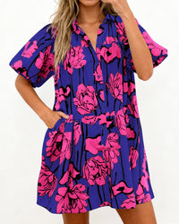 PRETTYGARDEN Womens Summer Dresses 2026 Casual Puff Sleeve Button Down Mini Shirt Dress Boho Floral Babydoll Sun Dress PRETTYGARDEN