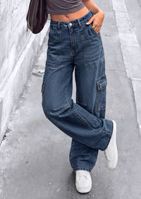 PRETTYGARDEN Barrel Pants Women Wide Leg Baggy Denim Jeans  Relaxed Fit,Utility Pockets,Loose Streetwear,Boyfriend Style,Y2K Outfits,Fashion Cargo Pants,Fall Clothes