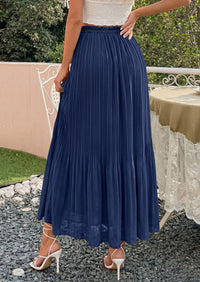 PRETTYGARDEN Pleated Long Skirts for Women Summer Vacation Outfits 2026 Spring Elastic Waisted Flowy Chiffon A-Line Midi Skirt PRETTYGARDEN