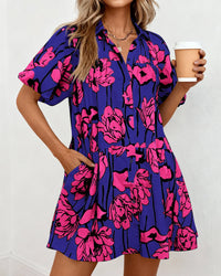 PRETTYGARDEN Womens Summer Dresses 2026 Casual Puff Sleeve Button Down Mini Shirt Dress Boho Floral Babydoll Sun Dress PRETTYGARDEN