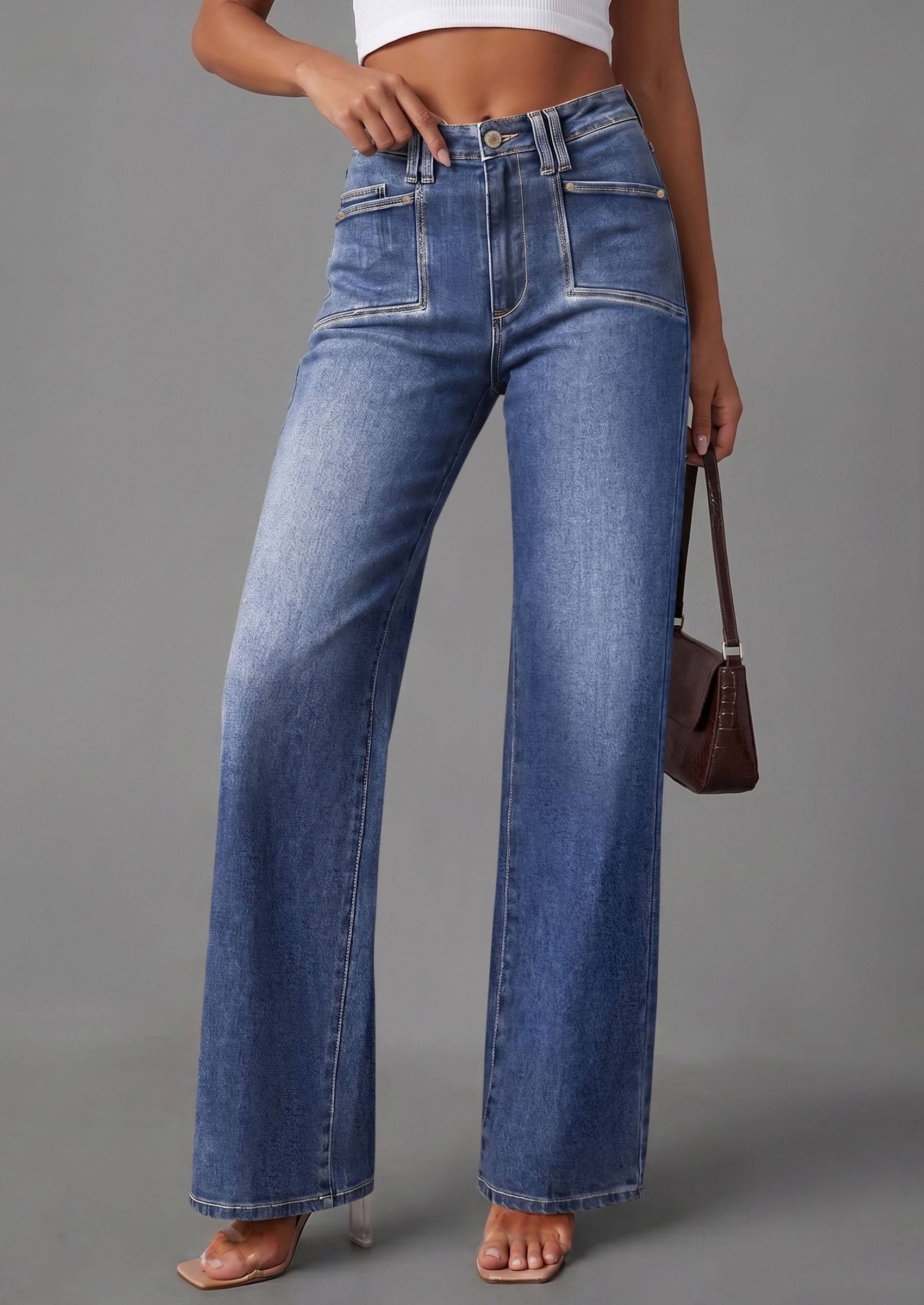 PRETTYGARDEN High Waisted Wide Leg Jeans for Women 2026 Trendy Baggy Straight Leg Stretchy Summer Denim Pants with Pockets