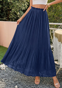 PRETTYGARDEN Pleated Long Skirts for Women Summer Vacation Outfits 2026 Spring Elastic Waisted Flowy Chiffon A-Line Midi Skirt PRETTYGARDEN