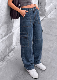 PRETTYGARDEN Barrel Pants Women Wide Leg Baggy Denim Jeans  Relaxed Fit,Utility Pockets,Loose Streetwear,Boyfriend Style,Y2K Outfits,Fashion Cargo Pants,Fall Clothes
