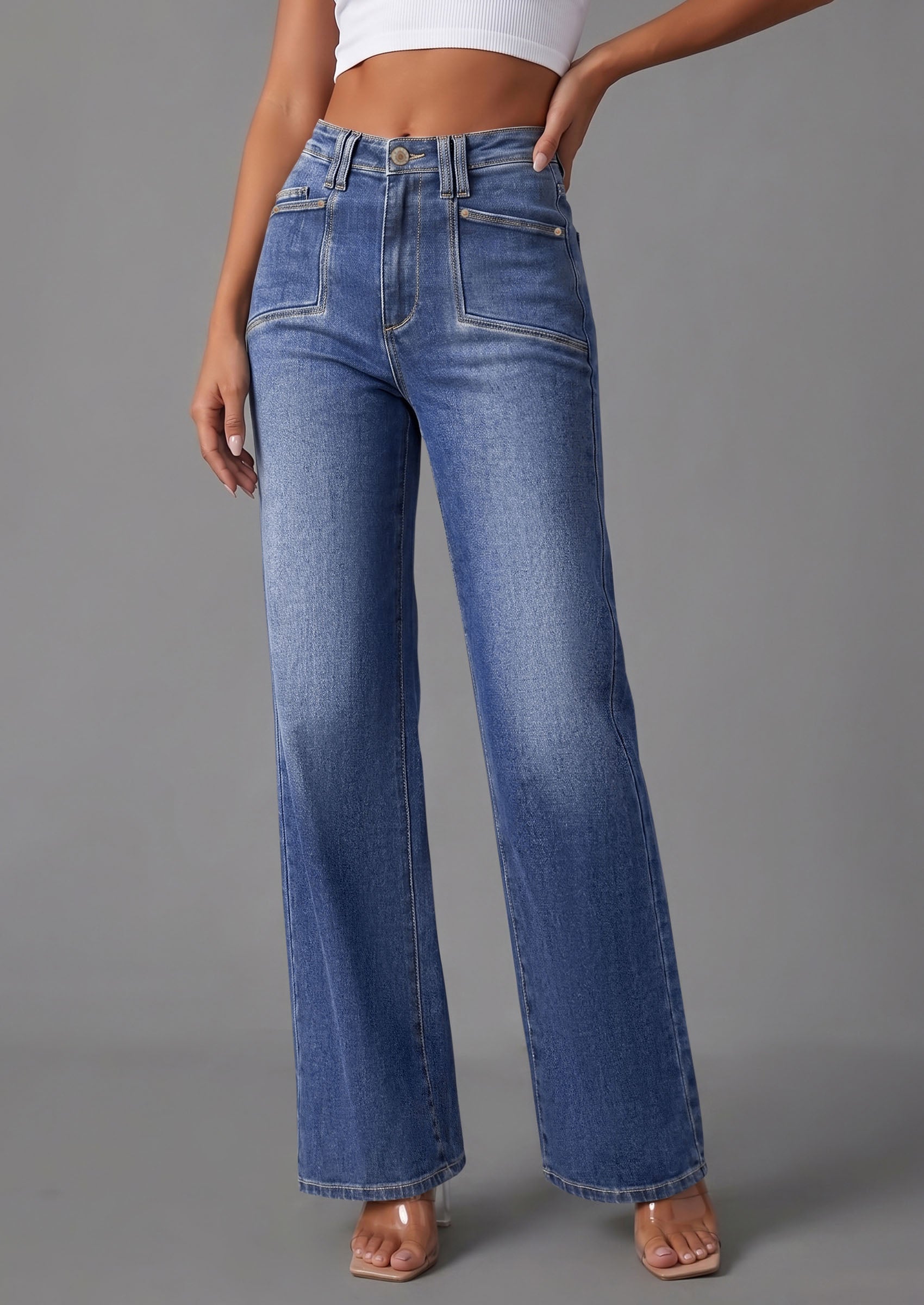 PRETTYGARDEN High Waisted Wide Leg Jeans for Women 2026 Trendy Baggy Straight Leg Stretchy Summer Denim Pants with Pockets