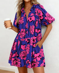 PRETTYGARDEN Womens Summer Dresses 2026 Casual Puff Sleeve Button Down Mini Shirt Dress Boho Floral Babydoll Sun Dress PRETTYGARDEN