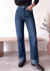 PRETTYGARDEN Women's Baggy Denim Jeans Wide Leg Pants | Stretchy High Waisted, Straight Leg Pockets, Cuffed Raw Hem Boyfriend, Trendy Bottoms, Fall Fashion Clothes, Casual Outfits