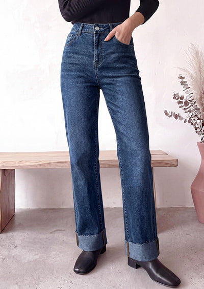 PRETTYGARDEN Women's Baggy Denim Jeans Wide Leg Pants | Stretchy High Waisted, Straight Leg Pockets, Cuffed Raw Hem Boyfriend, Trendy Bottoms, Fall Fashion Clothes, Casual Outfits