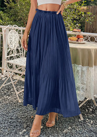 PRETTYGARDEN Pleated Long Skirts for Women Summer Vacation Outfits 2026 Spring Elastic Waisted Flowy Chiffon A-Line Midi Skirt PRETTYGARDEN