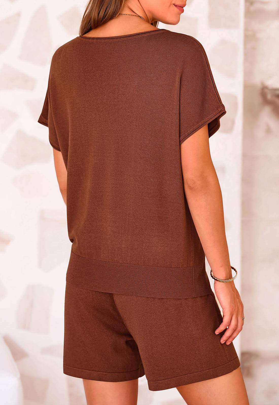 PRETTYGARDEN Two Piece Set for Women Summer Lounge Sets Shorts And Short Sleeve Tops Knitted Matching Travel Spring Outfits PRETTYGARDEN