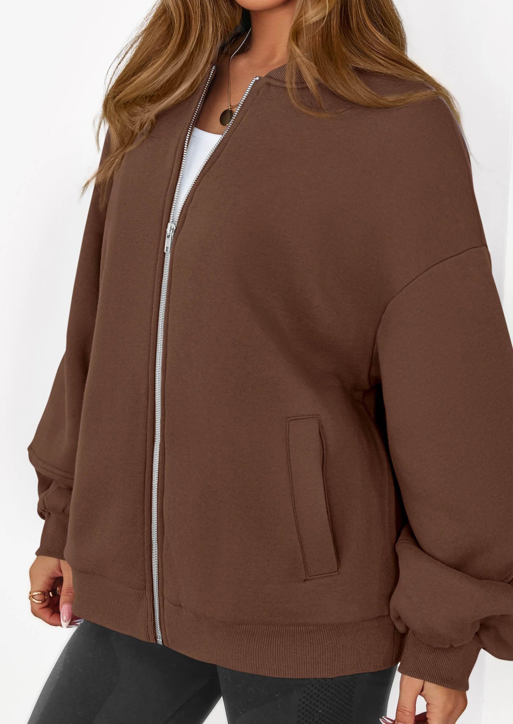 KIRUNDO Oversized Sweatshirt for Women Zip Up Bomber Jacket Fall Fashion Casual Long Sleeve Outerwear Winter Outfits PRETTYGARDEN