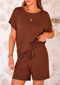 PRETTYGARDEN Two Piece Set for Women Summer Lounge Sets Shorts And Short Sleeve Tops Knitted Matching Travel Spring Outfits PRETTYGARDEN