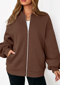 KIRUNDO Oversized Sweatshirt for Women Zip Up Bomber Jacket Fall Fashion Casual Long Sleeve Outerwear Winter Outfits PRETTYGARDEN