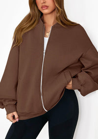 KIRUNDO Oversized Sweatshirt for Women Zip Up Bomber Jacket Fall Fashion Casual Long Sleeve Outerwear Winter Outfits PRETTYGARDEN