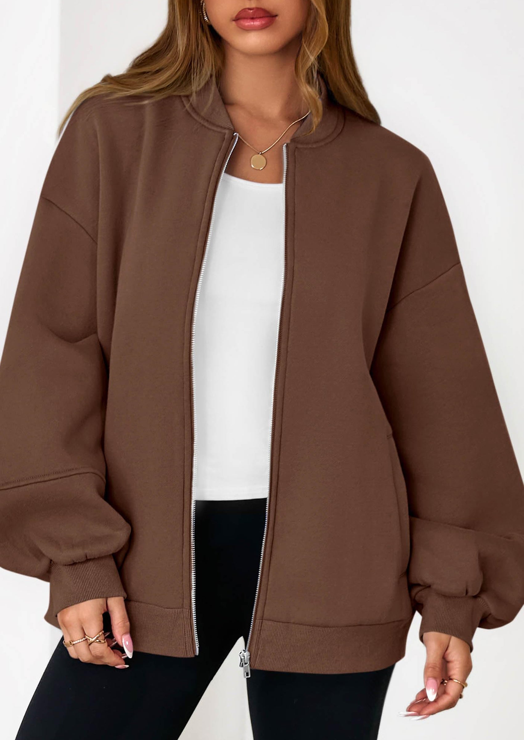 KIRUNDO Oversized Sweatshirt for Women Zip Up Bomber Jacket Fall Fashion Casual Long Sleeve Outerwear Winter Outfits PRETTYGARDEN