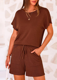 PRETTYGARDEN Two Piece Set for Women Summer Lounge Sets Shorts And Short Sleeve Tops Knitted Matching Travel Spring Outfits PRETTYGARDEN