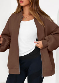 KIRUNDO Oversized Sweatshirt for Women Zip Up Bomber Jacket Fall Fashion Casual Long Sleeve Outerwear Winter Outfits PRETTYGARDEN