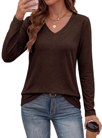 PRETTYGARDEN Womens Long Sleeve Shirts V Neck Basic Tees