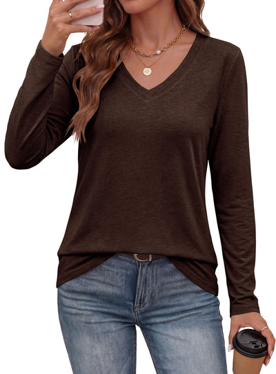 PRETTYGARDEN Womens Long Sleeve Shirts V Neck Basic Tees